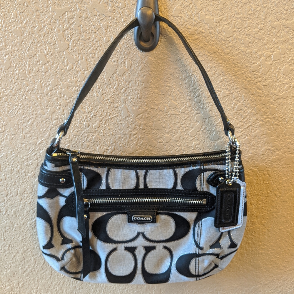 Coach Hobo Shoulder Signature Canvas Black Leather